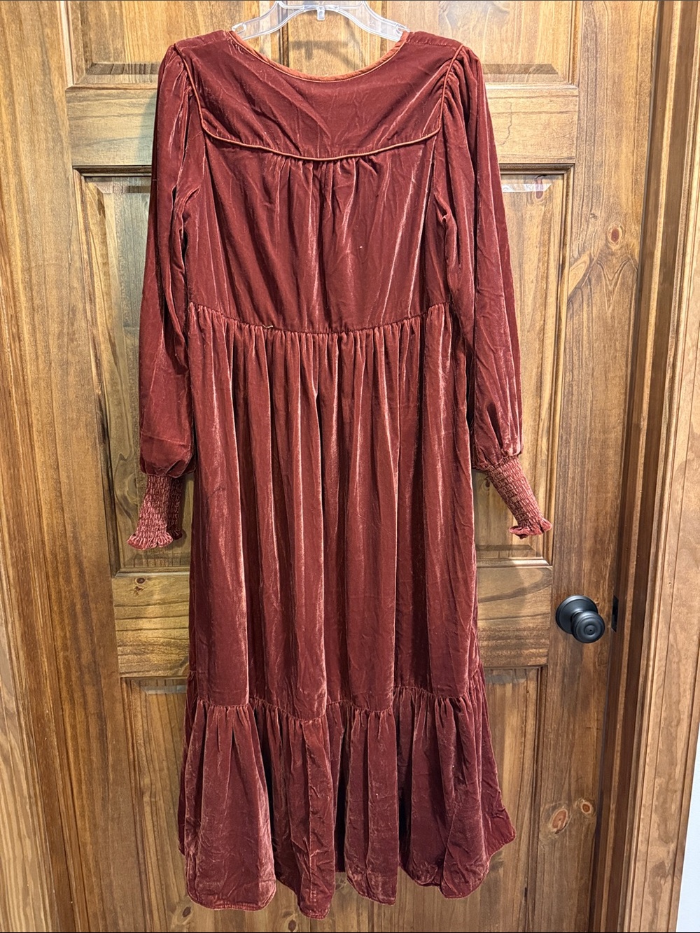 Women's Velvet Tiered Maxi Dress in Rust - Picture 3 of 9